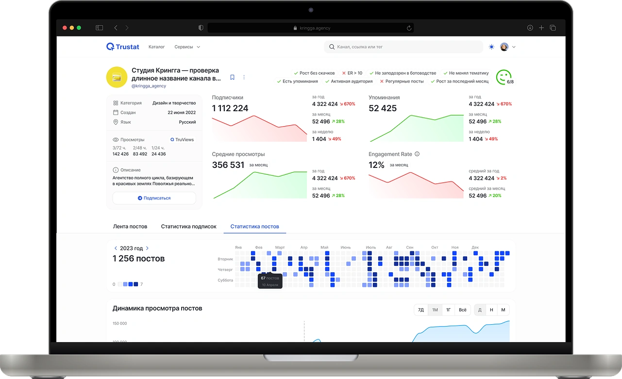 Интерфейс сервиса аналитики Trustat